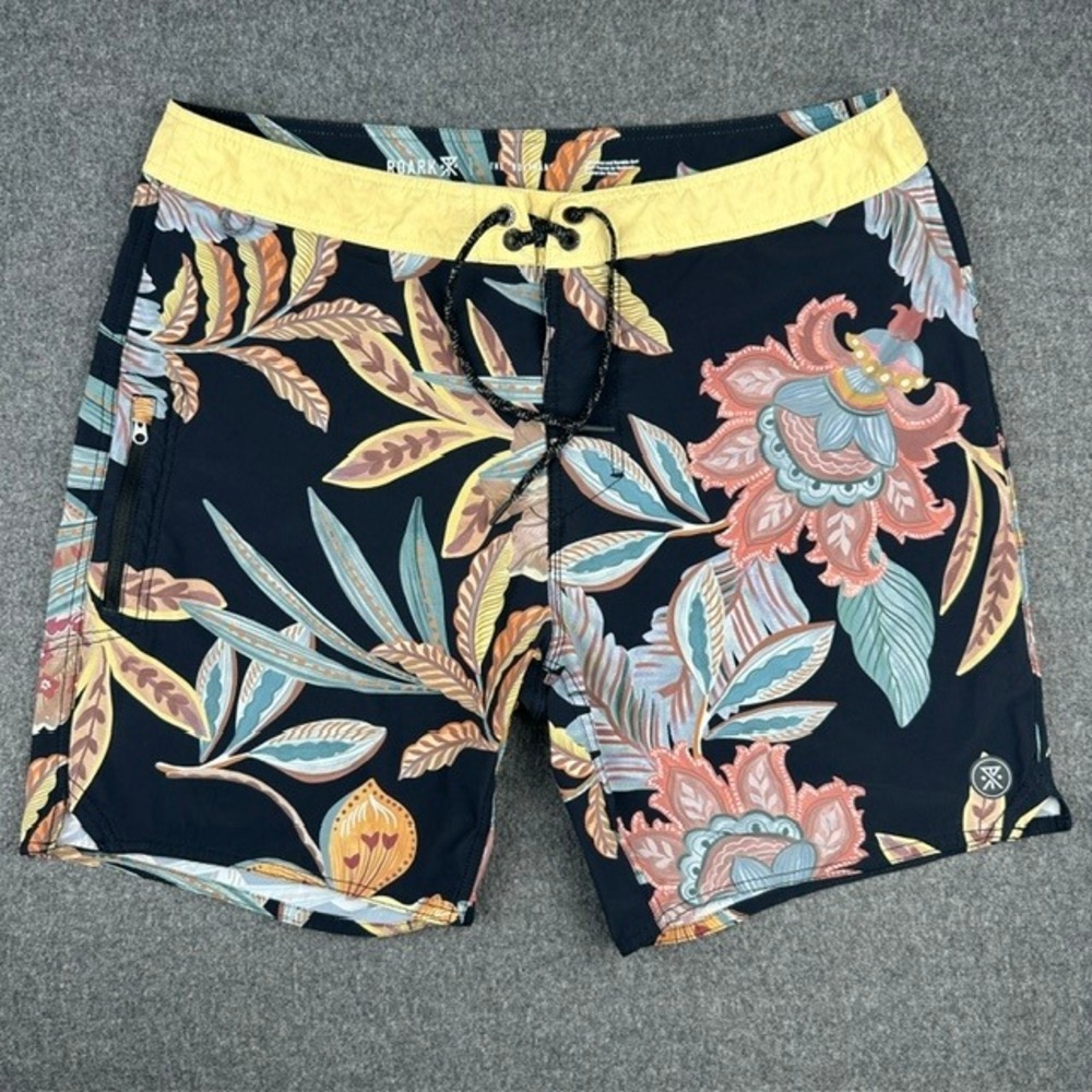 Roark The Boatman 2.0 Board Shorts Mens 34 Black Floral Tropical RB427 Surf